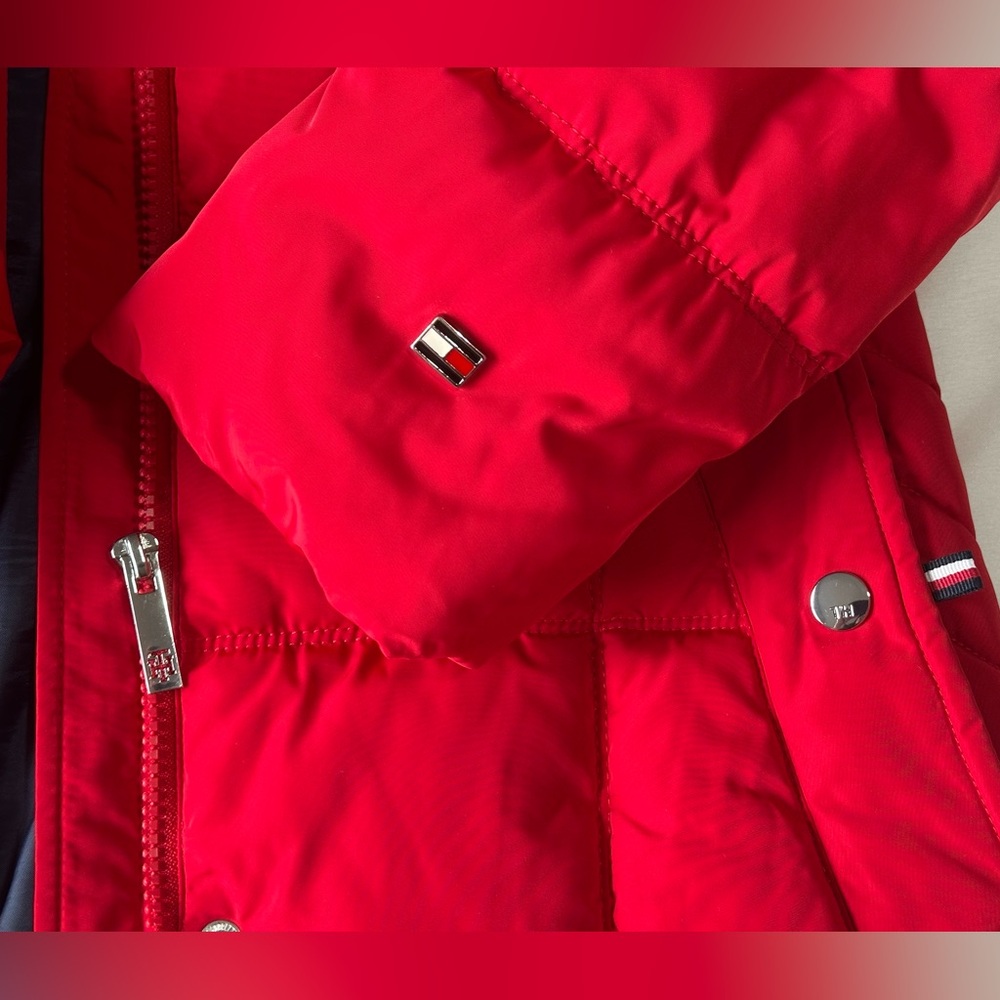 Tommy Hilfiger Red Fur Lined Puffer Coat - Picture 5 of 8